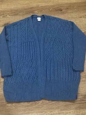 Chico’s Blue Cable Knit Cardigan Sweater 2 US Large Wool Cashmere Blend